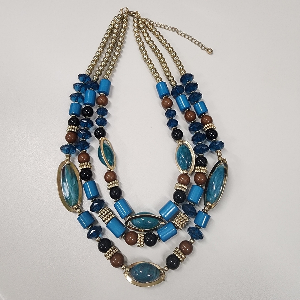 Chunky Blue Teal Multi-Strand Statement Necklace … - image 3